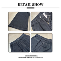 Pantalon en jean confortable pour homme, coupe large, plissé, avec surpiqûres contrastées, couleur indigo foncé, OEM ODM, vente en gros personnalisée