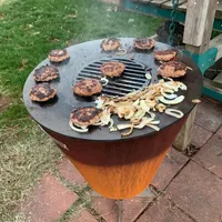 Açık pişirme odun yanan barbekü ahşap depolama Corten çelik ateş çukuru barbekü ızgara