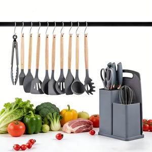 El juego de utensilios de cocina de silicona de 19 piezas incluye un cuchillo de Chef afilado, soporte de goma, tabla de cortar, tijeras, uso doméstico en la cocina - Product Image 3