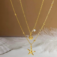 Colliers à pendentifs multicouches style océan avec étoiles de mer, coquillages et perles pour femmes, bijoux d'été à superposer pour la plage
