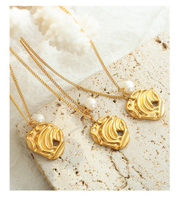 Collier en perles d'eau douce romantiques en acier inoxydable, chaîne <span class=keywords><strong>de</strong></span> <span class=keywords><strong>pull</strong></span> géométrique avec pendentif Aerolite pour femmes, vente en gros - Product Image 6