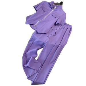Completo Estivo da <span class=keywords><strong>Donna</strong></span> alla Moda, <span class=keywords><strong>Abbigliamento</strong></span> Femminile, Set 2 Pezzi con Zip e Maniche Corte, Pantaloni a Gamba Larga, Tuta Sportiva <span class=keywords><strong>Casual</strong></span> - Product Image 5