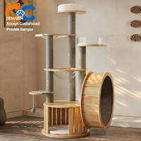 Tour d'activités pour chat de luxe, grande taille, en bois massif et sisal, avec plateforme multi-niveaux en laine et roue de course