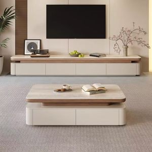 <span class=keywords><strong>Table</strong></span> <span class=keywords><strong>basse</strong></span> et meuble TV de style crème, simple, moderne, luxueux et irrégulier, avec motifs en relief, pour salon - Product Image 4