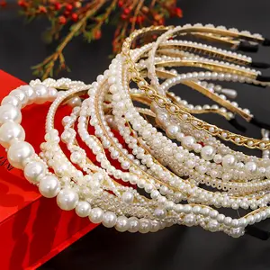 De lujo de alta calidad brillante perla diadema simple coreana accesorios para el cabello bien diadema para las mujeres