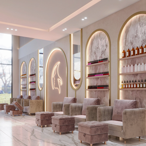 Arredamento per <span class=keywords><strong>Esposizione</strong></span> Salone di Bellezza, Bancone per Unghie Personalizzato di Lusso con Illuminazione LED, Design Gratuito per Interni di Saloni di Bellezza - Product Image 5