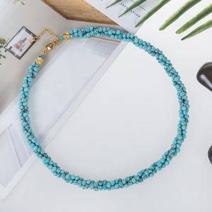 Turquoise Twisted 3-Row <b>Crystal</b> Necklace with Gemstones - Product Image 3