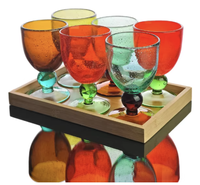 Gobelet en verre cristal de style occidental à pied haut avec forme irrégulière, design créatif à bulles bicolores, soufflé à la main, gobelet à jus