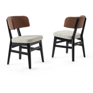 Chaise de salle à manger moderne en bois massif avec assise en cuir, non pliable, pour restaurant et usage domestique - Product Image 1