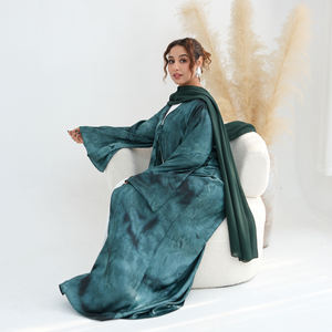 Nouvelle Abaya Ramadan EID 2026 en satin avec nœud papillon imprimé marbré, robe musulmane pour femmes, vêtements islamiques, abaya modeste ouverte pour femmes - Product Image 2