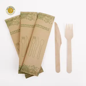 Paper Cutlery Disposable Packing Mini Cutlery Set Wooden Wooden Fork /knife And Paper Napkin Set