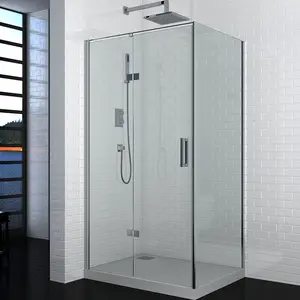 Doppia porta elegante incernierata angolo incorniciato offset quadrato autonomo in vetro temperato contenitore per doccia