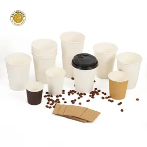 Tasses à café en papier ondulé, biodégradables, avec couvercle, vente en gros, usine chinoise