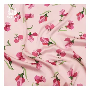 WI-HL868 màu hồng hoa mùa xuân và mùa hè thời trang phong cách Pháp không có moq in kỹ thuật số Jacquard Crinkle satin vải