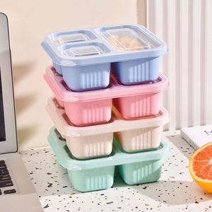 4 <b>Pack</b> Reusable Microwavable Plant Fiber 3-Compartment Bento Snack <b>Box</b> Tableware Lunch Container for Kids Kitchen Camping Use - Product Image 4