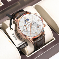 Jam Tangan Pria Binbond B6187 6187 Bisnis Kasual Quartz Tahan Air Tali Kulit Jarum Bercahaya Kalender Mewah