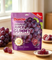 HALAL KOSHER 3D Peelable Grape Gummy Candy Rundvleesgelatine 65g Staande zak Leuke snack Kinderen Private Label OEM ODM Zhoanchen