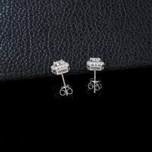 Classic 925 silver square halo cultivated diamond earrings for women - Product Image 4
