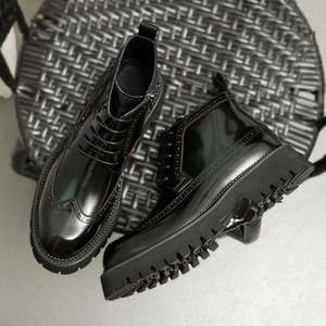 Mens Engraved Leather Brogue Ankle <b>Boots</b> English Style Shiny Thick Sole Height Increasing Business Casual Footwear - Product Image 5