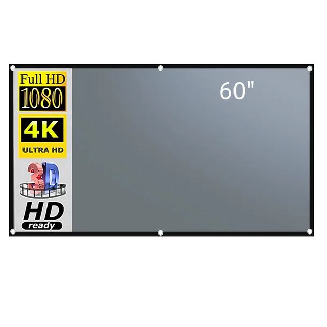 Foldable16:9 4KHD Projection Screens Gray Anti-Crease Alr Alr Projector Screen 130 Inch for Home Theater Indoor
