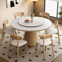 Moderner Massivholz Runder Esstisch mit Sinterstein und Lazy Susan Drehplatte Umweltfreundlich für 6-8 Personen