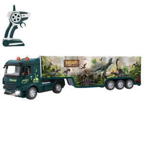 Camion <span class=keywords><strong>tracteur</strong></span> RC 2,4 G sur le thème des dinosaures avec lumières LED, portes ouvrables, simulation de construction, semi-remorque RC pour intérieur et extérieur - Product Image 3