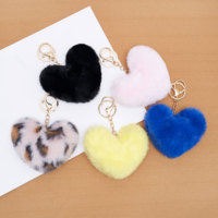 Porte-clés pompon en peluche avec motif léopard et cœur pour femme, nouveau, coloré, pendentif pom, pour sac, hiver