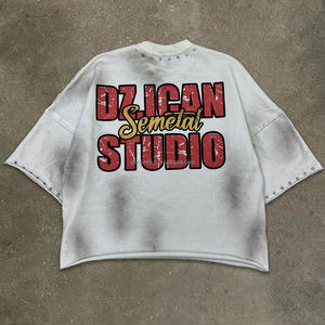 Camiseta extragrande con estampado fotográfico y pedrería, estilo urbano, camiseta de algodón de manga corta con cuello redondo para hombre - Product Image 2