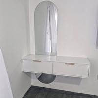 Table de toilette murale flottante moderne en mélamine blanche cannelée avec miroir, OEM ODM