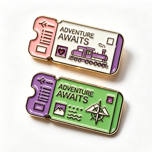 Adventure Awaits Ticket Metal <b>Pin</b> <b>Badge</b> Enamel Travel Souvenir Purple Green Rectangle Shape Zinc Alloy Hard Enamel - Product Image 6