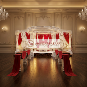 White Lady Mandap Elegant Modern <b>Plastic</b> Wedding Decoration Red <b>Curtains</b> Golden Dome Design for Indian Weddings MANDAP BAZAAR - Product Image 3