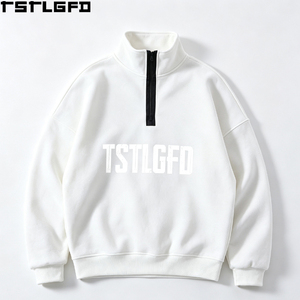 Sweat-shirt personnalisé à col montant et fermeture éclair quart de tour pour homme, imprimé graphique blanc, fermeture éclair noire, fabricants de sweats à capuche et de sweats pour homme en gros - Product Image 1