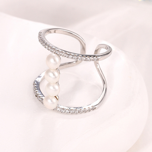 Bague classique géométrique en argent sterling 925 de luxe Kammy 4-4,5 mm avec perle d'eau douce naturelle 2,4 g pour femme, mariage, fiançailles, mode - Product Image 2