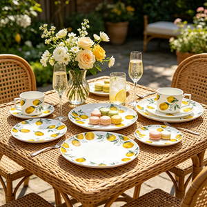 Service de table en céramique personnalisé motif citron, formes variées, assiettes en porcelaine fine, tasses à thé et café avec soucoupes, ensemble de <span class=keywords><strong>vaisselle</strong></span> - Product Image 5