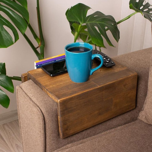 Étagère latérale en bois pour canapé, boîte de rangement à 2 niveaux pour accoudoir, porte-livres et magazines, plateau multifonctionnel pour salon - Product Image 3