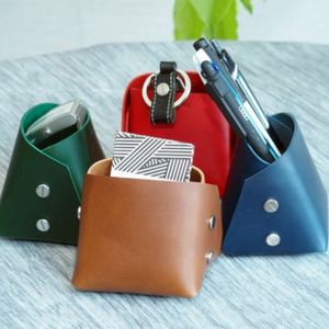 Handmade Retro PU Leather Pen Cup Portable <b>Foldable</b> <b>Desk</b> Organizer for Stationery Office Desktop Storage Holder - Product Image 2