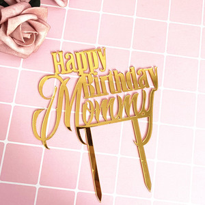 Vendita diretta dalla fabbrica MOYI di nuove decorazioni per torte in stile Ins, topper in acrilico per torta con scritta Happy Birthday per mamma e papà. - Product Image 3