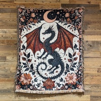 Couverture de canapé en jacquard tissé style médiéval avec pompons dragon, personnalisable, pour toutes les saisons, idéale pour le camping