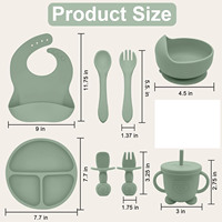 Ensemble de 8 ustensiles de repas en silicone pour bébé, assiette, bol, tasse, bavoir, cuillère et fourchette, ensemble d'alimentation en silicone pour bébés et enfants