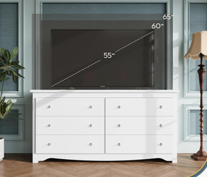 Commode en bois blanche à 6 tiroirs, 59 pouces de large, coffre de rangement moderne <span class=keywords><strong>pour</strong></span> chambre à coucher, salon, couloir - Product Image 2
