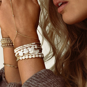 Fashion Freshwater Pearl Stackable <strong>Bracelet</strong> Women Non Tarnish 18k <strong>Gold</strong> Plated Stainless Steel Beads <strong>Beaded</strong> Stretch <strong>Bracelets</strong> - Product Image 3