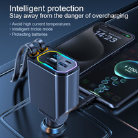 12v 24v 4 in 1 Dc Portable Multi Port Pengisi Daya Super Cepat Tipe c Adaptor Ponsel Elektrik Pengisi Daya Mobil Retractable