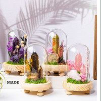Bouteille à vœux en cristal naturel avec fleur préservée, décoration de bureau créative DIY en forme géométrique
