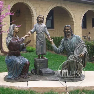 MUSI église grandeur nature métal catholique religieux Crucifixion bronze Jésus Croix Statues chrétiennes Vierge Marie et Saint Sculpture
