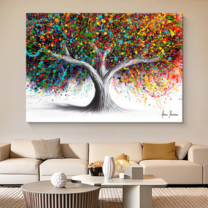 Peinture murale décorative sur toile, art abstrait moderne personnalisé, arbre coloré, nature morte aquarelle, peinture à l'huile - Product Image 1
