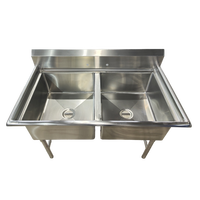 Évier de cuisine professionnel Maxteel XY-SINK002 à double bac, robuste, en acier inoxydable brossé, capacité de charge de 300 kg/m, usage commercial