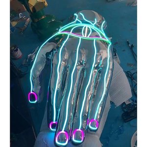 Custom Futuristic Mirror Chrome <strong>Hand</strong> Sculpture LED Neon Eye Installation Fiberglass <strong>Statue</strong> - Product Image 5
