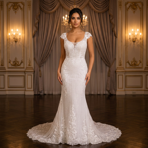 Hand Beaded Sleeveless V-Neck Modern Bridal Dress Crystal Embroidery Draped Satin Skirt Natural Waistline Floor-Length Sweep - Product Image 6