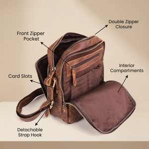 Bolso Bandolera de Cuero Personalizado al por Mayor, Gran Capacidad, Estilo Vintage, con Cierre Pequeño, Múltiples Bolsillos, Resistente, para Hombre - Product Image 3