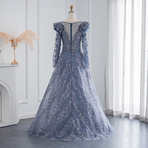 Jancember LSCZ300 abiti <span class=keywords><strong>da</strong></span> <span class=keywords><strong>sera</strong></span> a maniche lunghe in pizzo blu Navy eleganti <span class=keywords><strong>da</strong></span> donna abiti <span class=keywords><strong>da</strong></span> ballo 3D modello applique vita naturale - Product Image 3